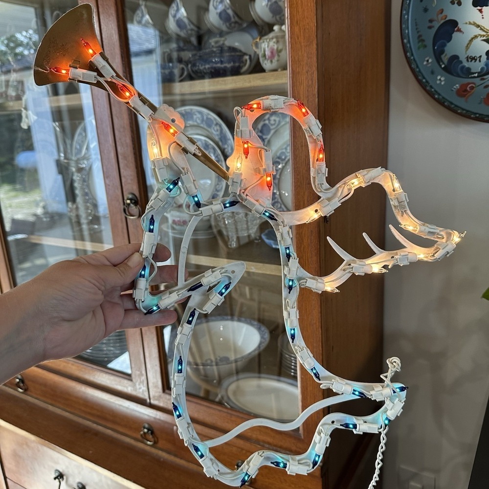 VTG Christmas Light Up Angel Window Light Decor White‎ Blue Gold 16"
